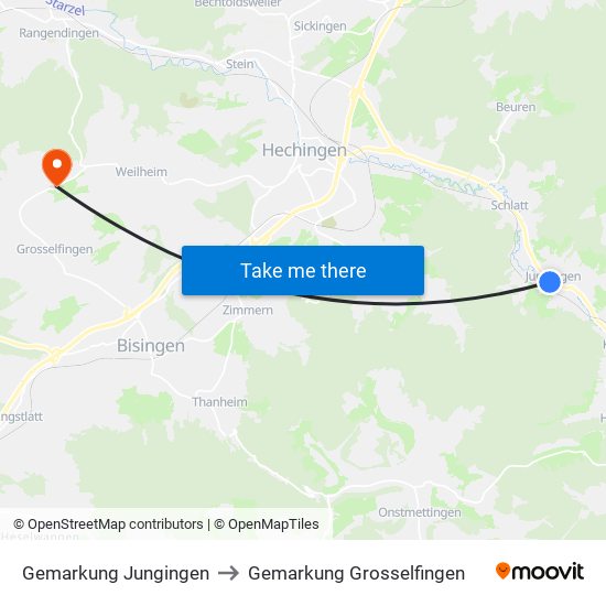 Gemarkung Jungingen to Gemarkung Grosselfingen map