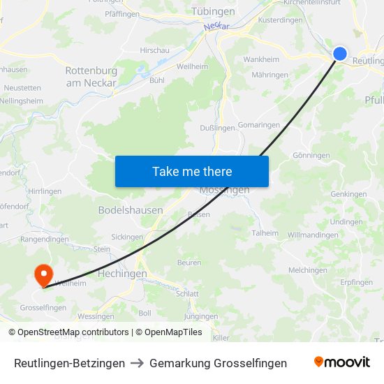 Reutlingen-Betzingen to Gemarkung Grosselfingen map