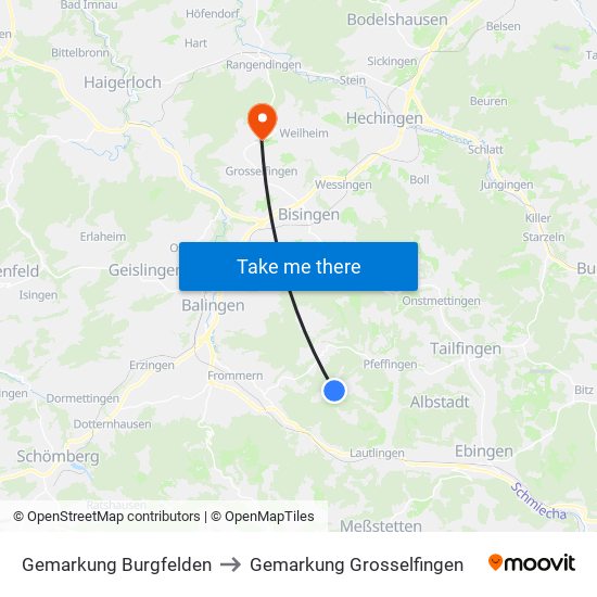 Gemarkung Burgfelden to Gemarkung Grosselfingen map