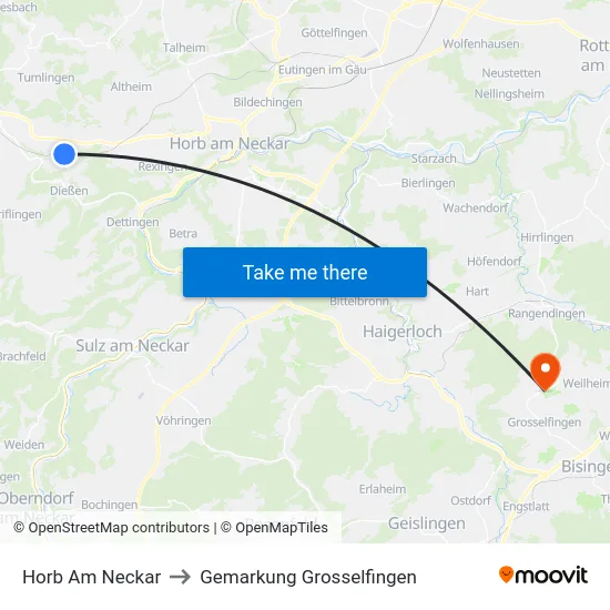 Horb Am Neckar to Gemarkung Grosselfingen map