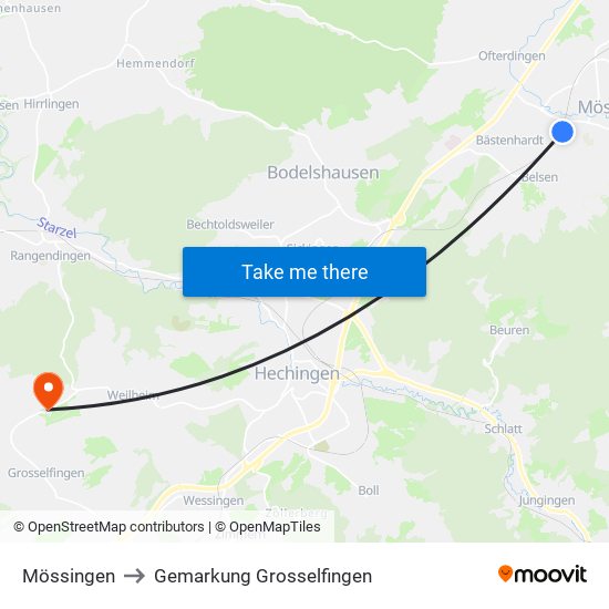 Mössingen to Gemarkung Grosselfingen map