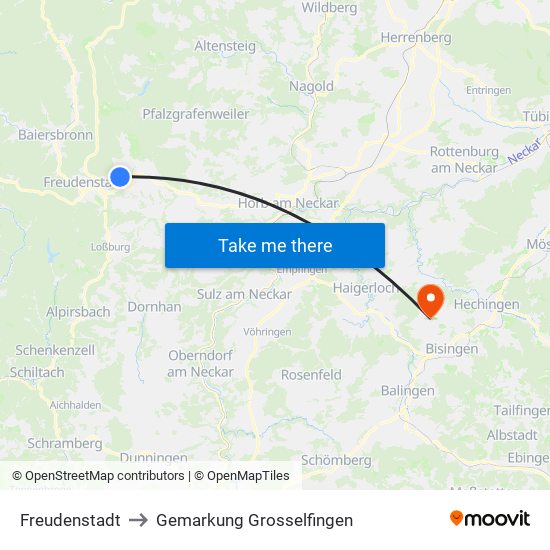 Freudenstadt to Gemarkung Grosselfingen map