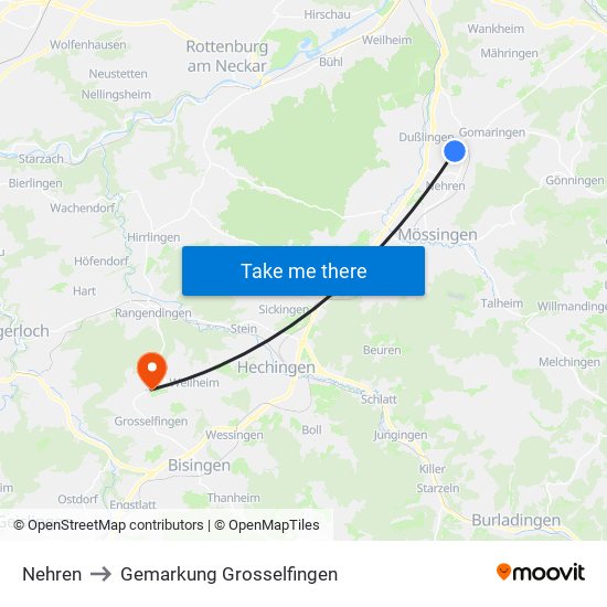 Nehren to Gemarkung Grosselfingen map