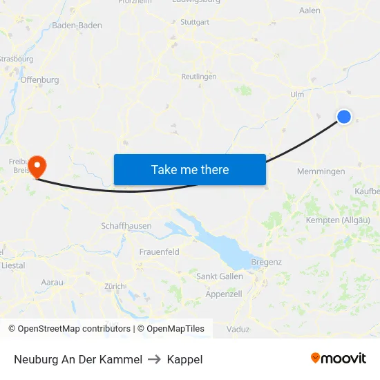 Neuburg An Der Kammel to Kappel map
