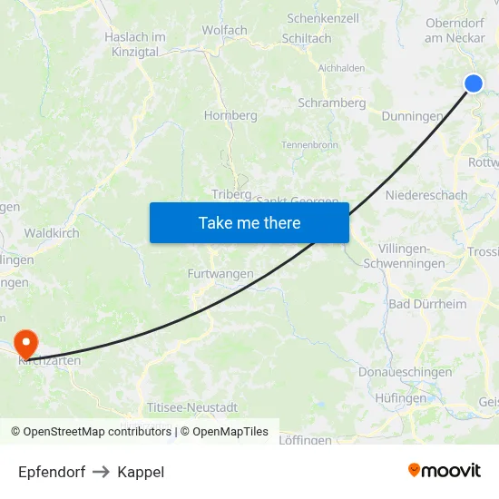 Epfendorf to Kappel map