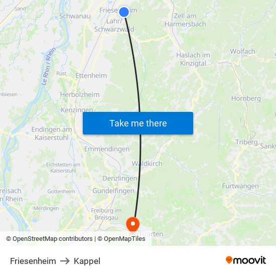 Friesenheim to Kappel map