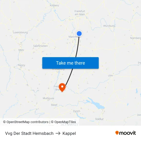 Vvg Der Stadt Hemsbach to Kappel map