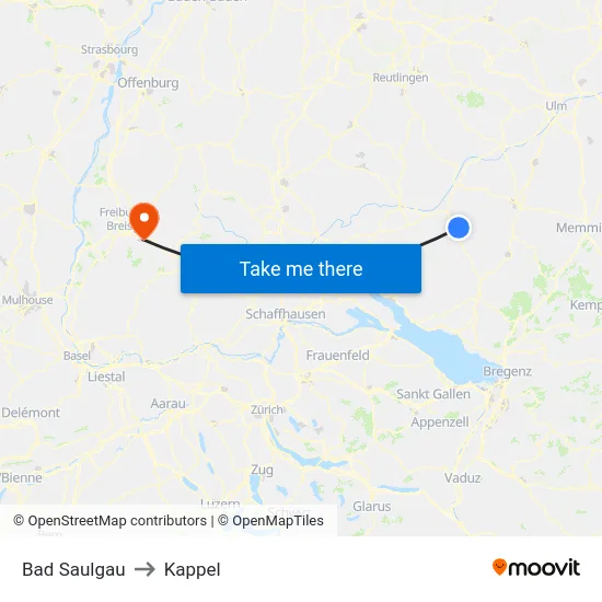 Bad Saulgau to Kappel map