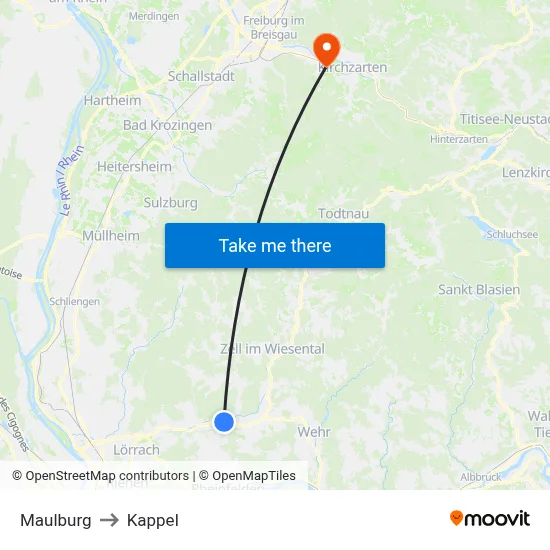 Maulburg to Kappel map