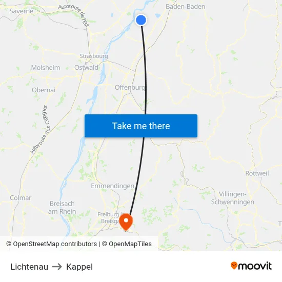 Lichtenau to Kappel map
