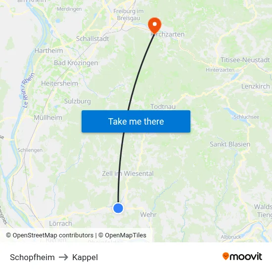 Schopfheim to Kappel map