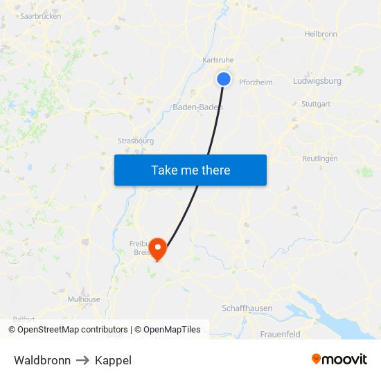 Waldbronn to Kappel map