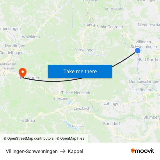 Villingen-Schwenningen to Kappel map