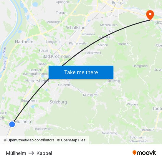 Müllheim to Kappel map