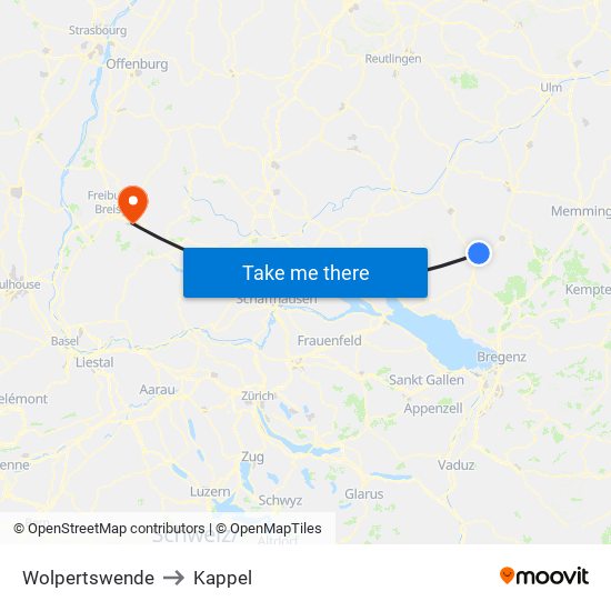 Wolpertswende to Kappel map