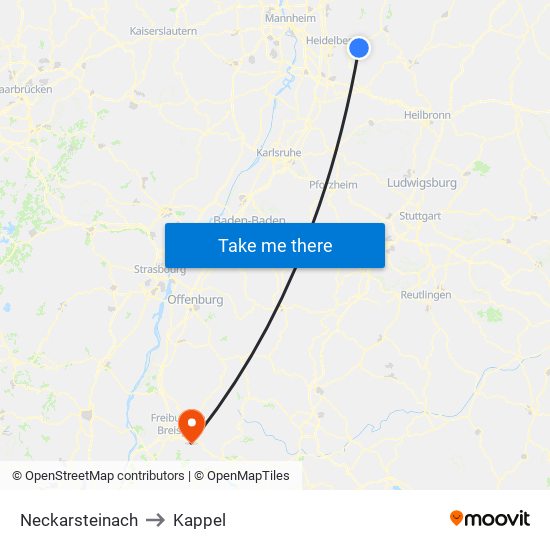 Neckarsteinach to Kappel map