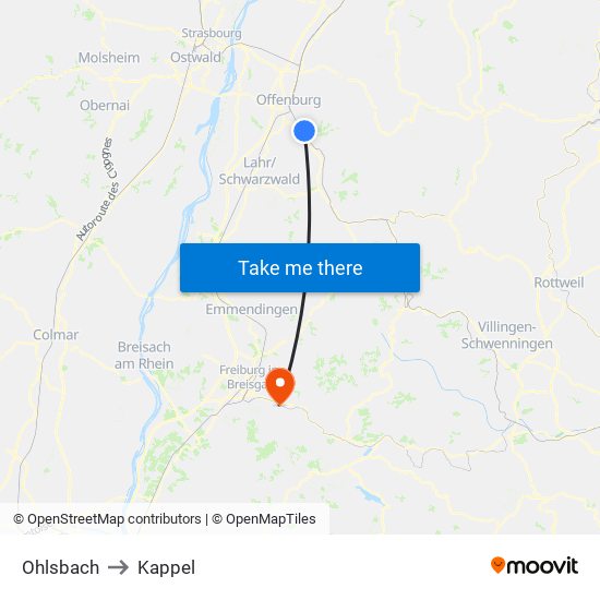 Ohlsbach to Kappel map