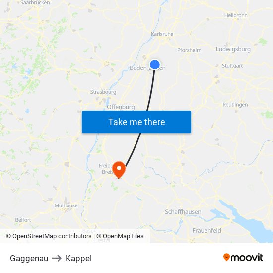 Gaggenau to Kappel map