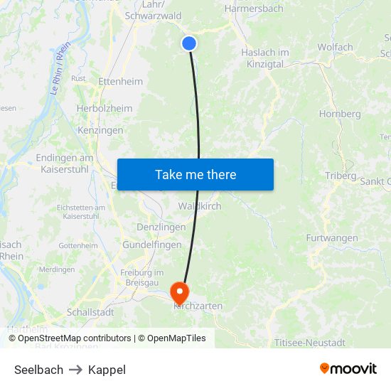 Seelbach to Kappel map