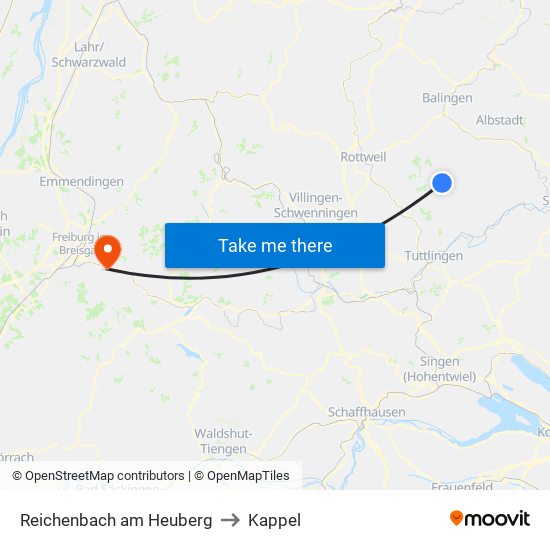 Reichenbach am Heuberg to Kappel map