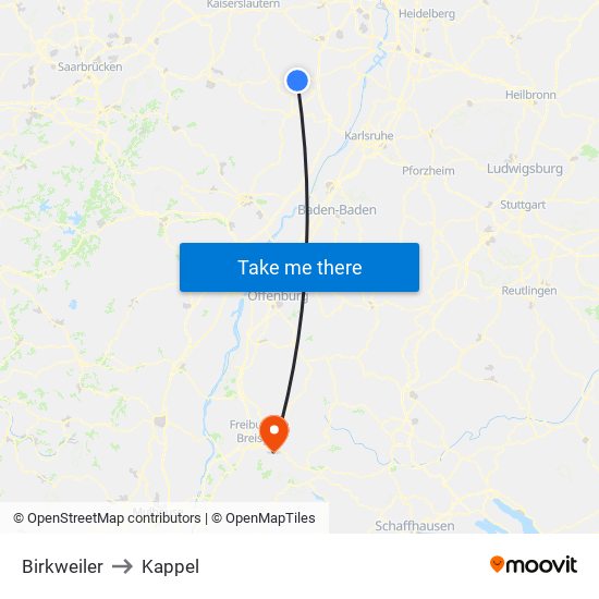 Birkweiler to Kappel map