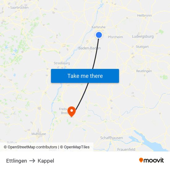 Ettlingen to Kappel map