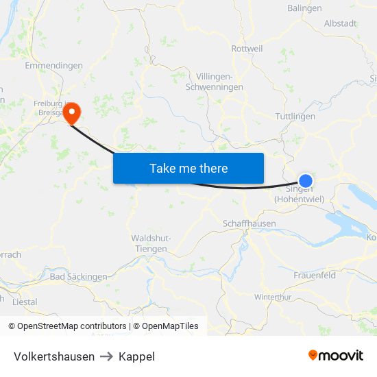Volkertshausen to Kappel map