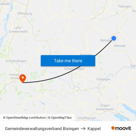 Gemeindeverwaltungsverband Bisingen to Kappel map