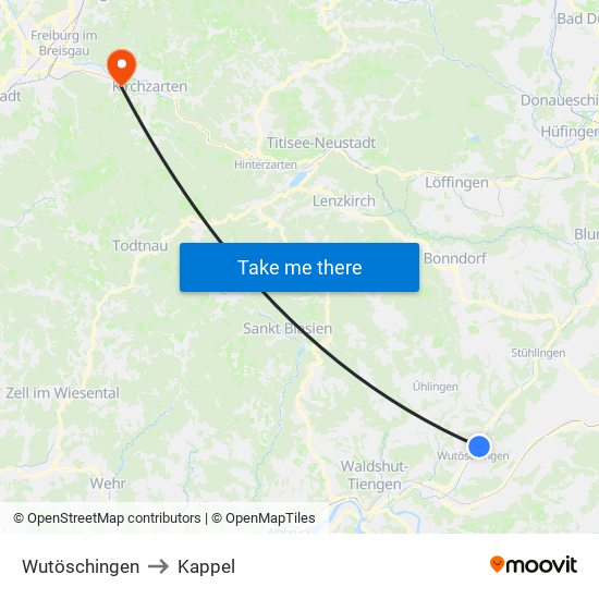 Wutöschingen to Kappel map