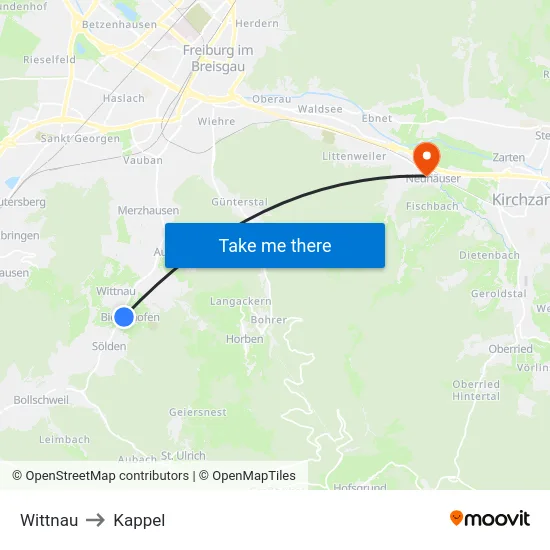 Wittnau to Kappel map