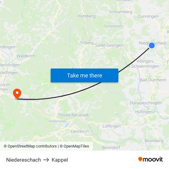 Niedereschach to Kappel map