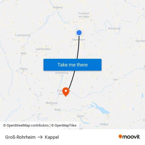 Groß-Rohrheim to Kappel map
