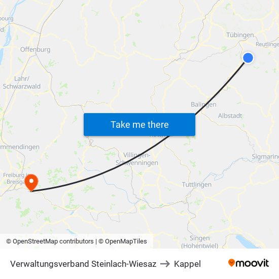 Verwaltungsverband Steinlach-Wiesaz to Kappel map