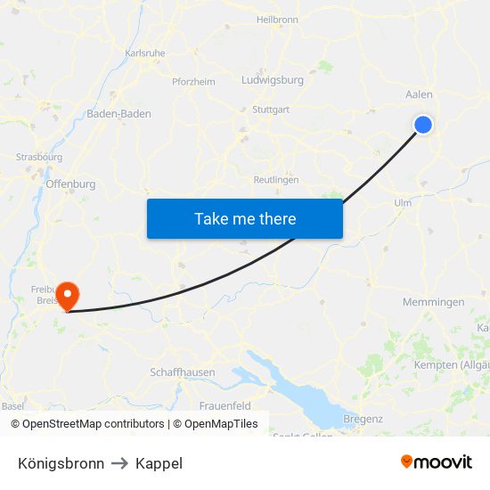 Königsbronn to Kappel map