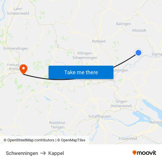 Schwenningen to Kappel map