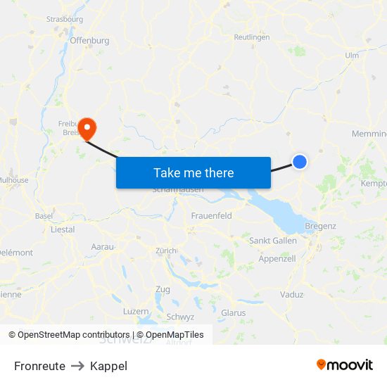 Fronreute to Kappel map