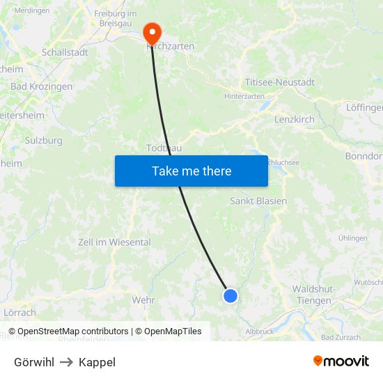 Görwihl to Kappel map