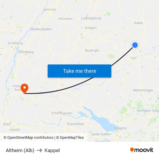 Altheim (Alb) to Kappel map