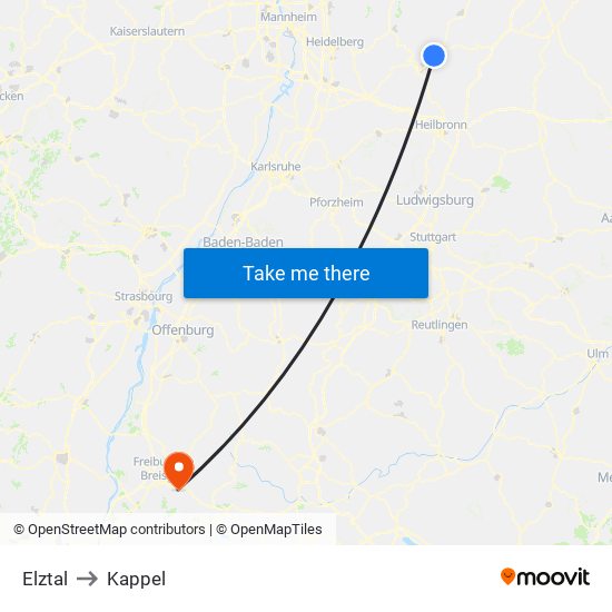 Elztal to Kappel map