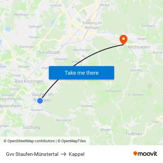 Gvv Staufen-Münstertal to Kappel map