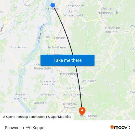 Schwanau to Kappel map