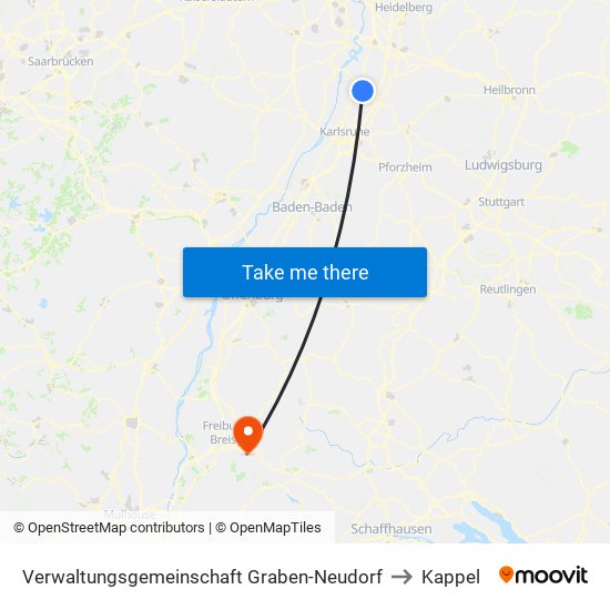 Verwaltungsgemeinschaft Graben-Neudorf to Kappel map