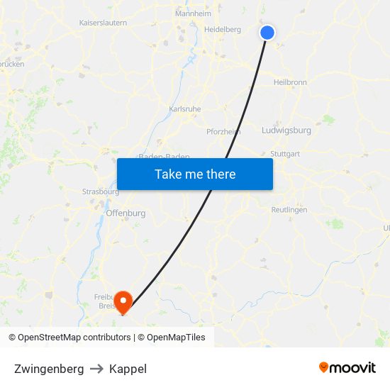 Zwingenberg to Kappel map