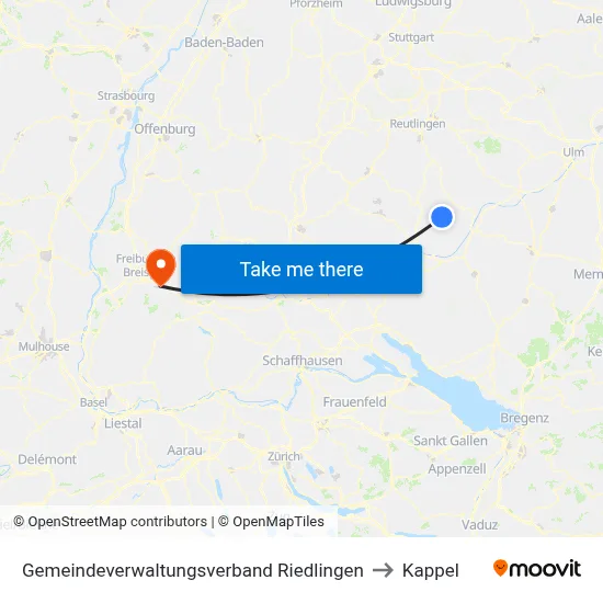 Gemeindeverwaltungsverband Riedlingen to Kappel map