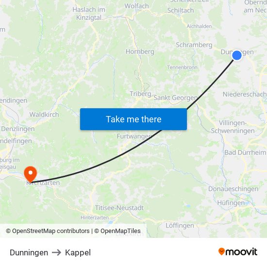 Dunningen to Kappel map