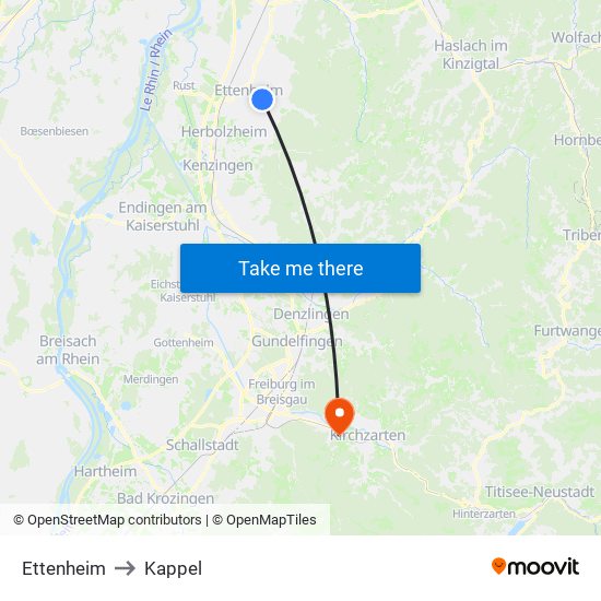 Ettenheim to Kappel map