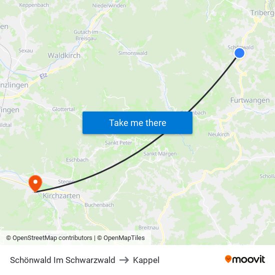 Schönwald Im Schwarzwald to Kappel map