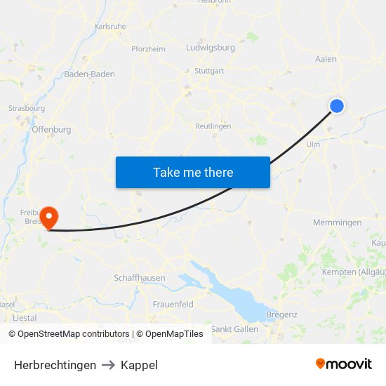 Herbrechtingen to Kappel map