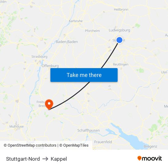 Stuttgart-Nord to Kappel map