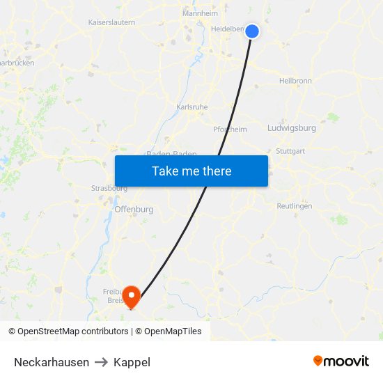 Neckarhausen to Kappel map
